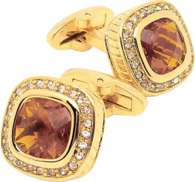 14K Gold Plated Brown Gem Stone Cufflinks for Men Wedding Dress Men Crystal Cufflink for Shirt Party Birthday Anniversary Dress