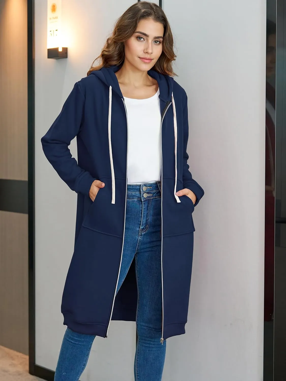 Ablanczoom Hoodies for Women Fashion Sweatshirts: Comfortable Full Zip Up Hoodie Womens Long Fleece Sweatshirt with Pockets