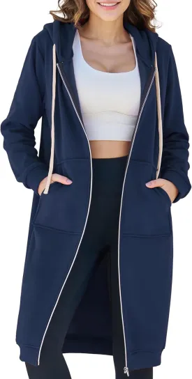 Ablanczoom Hoodies for Women Fashion Sweatshirts: Comfortable Full Zip Up Hoodie Womens Long Fleece Sweatshirt with Pockets