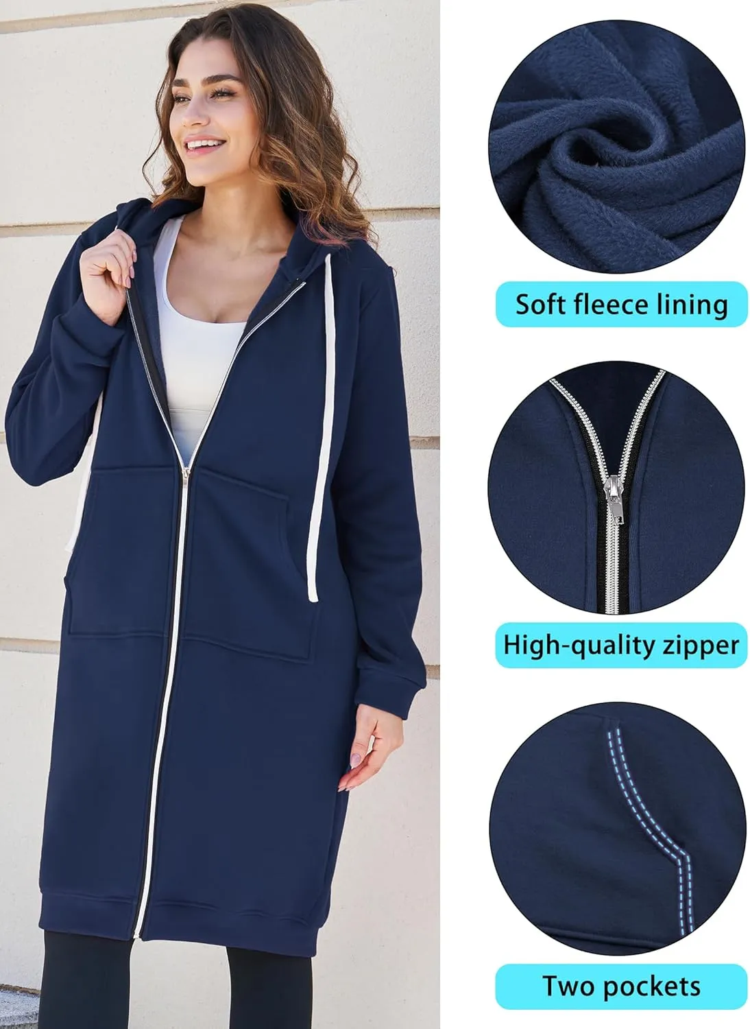 Ablanczoom Hoodies for Women Fashion Sweatshirts: Comfortable Full Zip Up Hoodie Womens Long Fleece Sweatshirt with Pockets