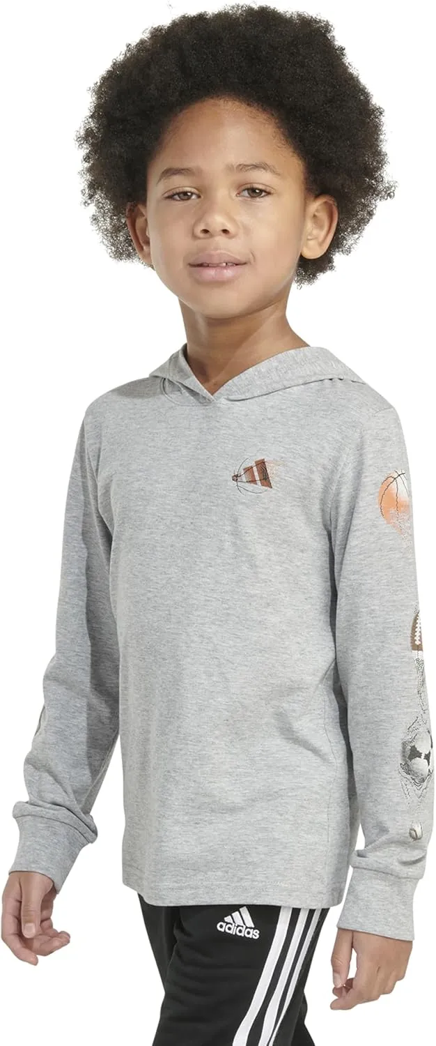 adidas Boys' Long Sleeve Cotton Bos Logo Hooded T-Shirt