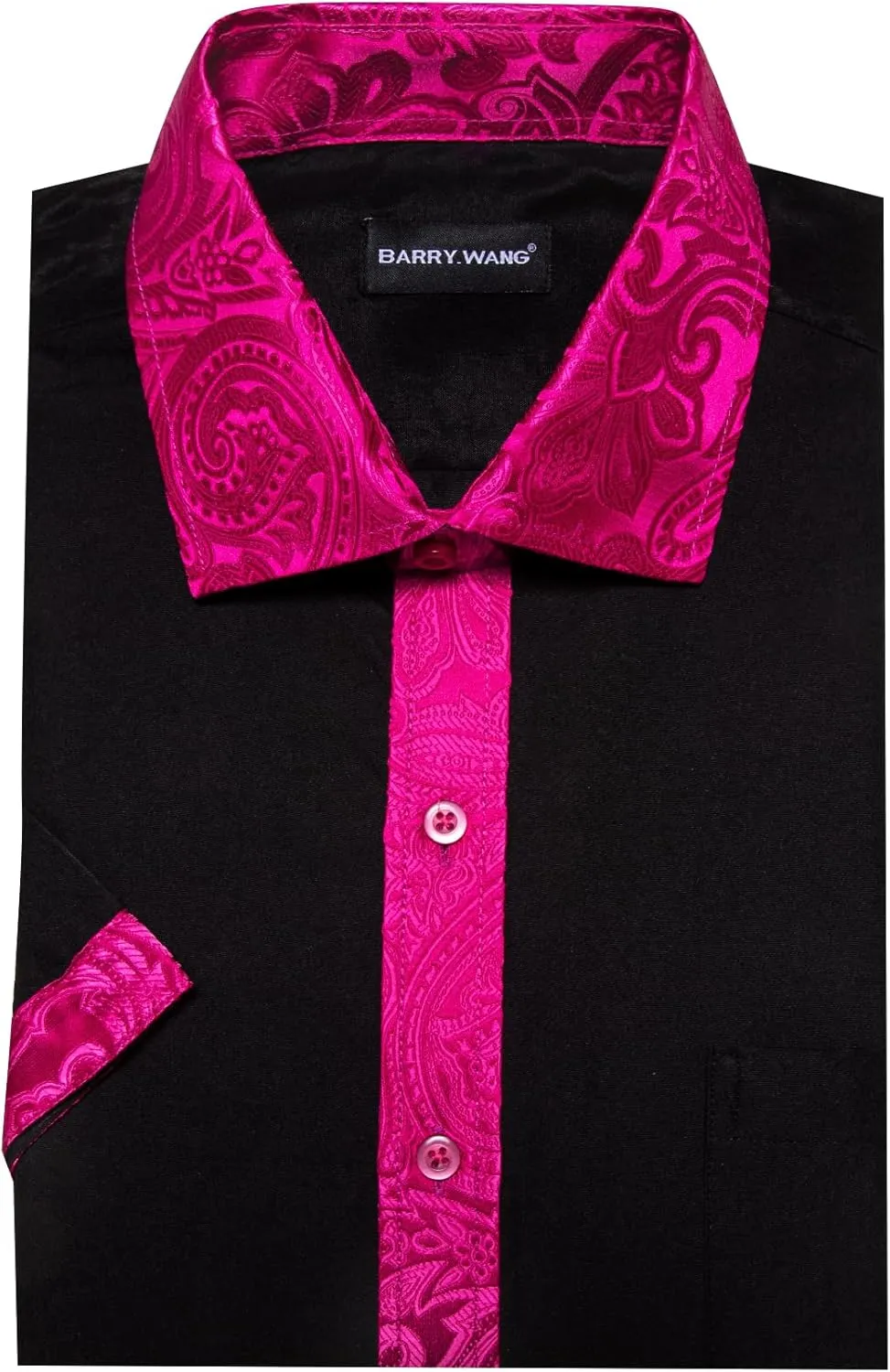 Barry.Wang Men's Short Sleeve Linen Shirts Casual Summer Button Down Business Formal Polyester Shirt Regular Wedding Party