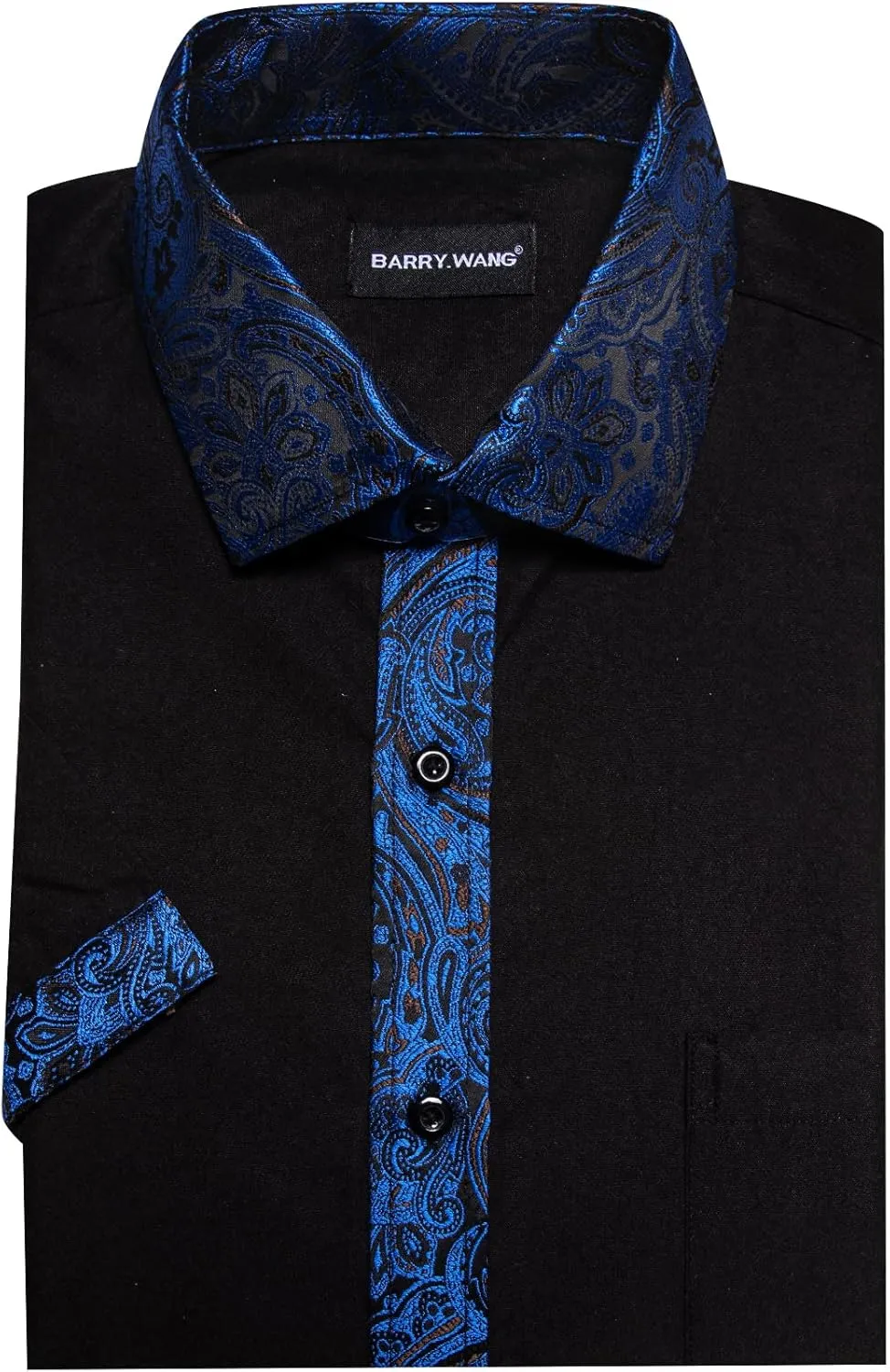 Barry.Wang Men's Short Sleeve Linen Shirts Casual Summer Button Down Business Formal Polyester Shirt Regular Wedding Party