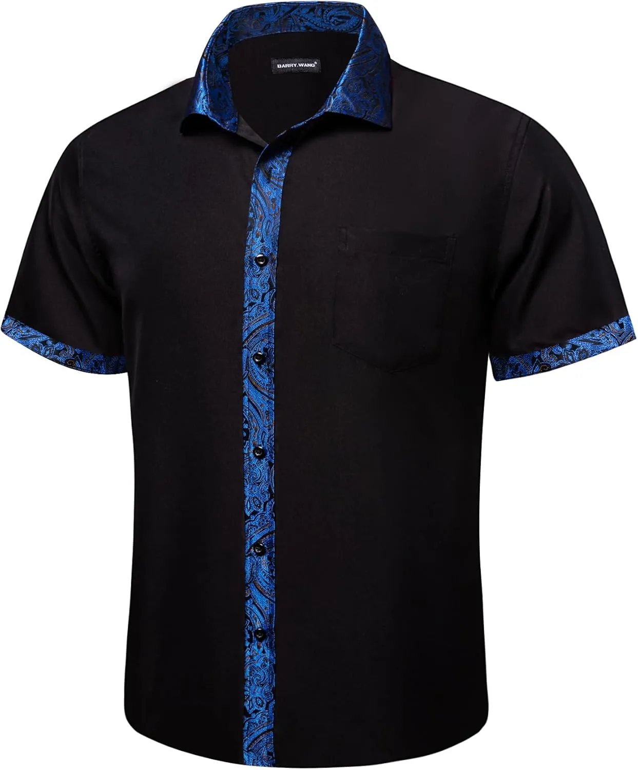 Barry.Wang Men's Short Sleeve Linen Shirts Casual Summer Button Down Business Formal Polyester Shirt Regular Wedding Party