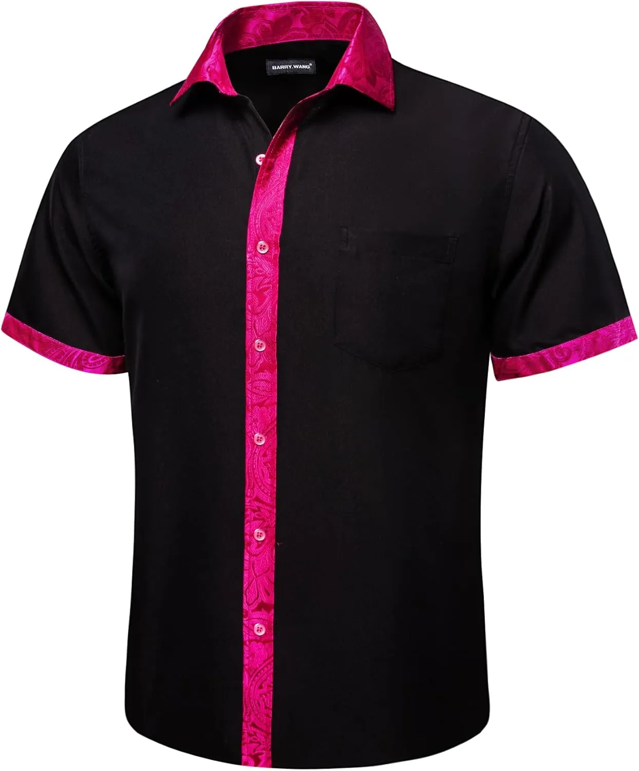 Barry.Wang Men's Short Sleeve Linen Shirts Casual Summer Button Down Business Formal Polyester Shirt Regular Wedding Party