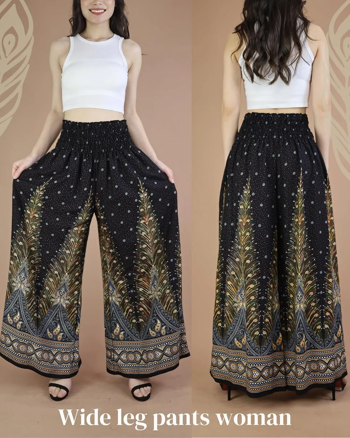 Boho Pants Palazzo Pants for Women with Pockets| Wide Leg high Waisted Flowy Pants for Women | Summer, Cruise, Vacation