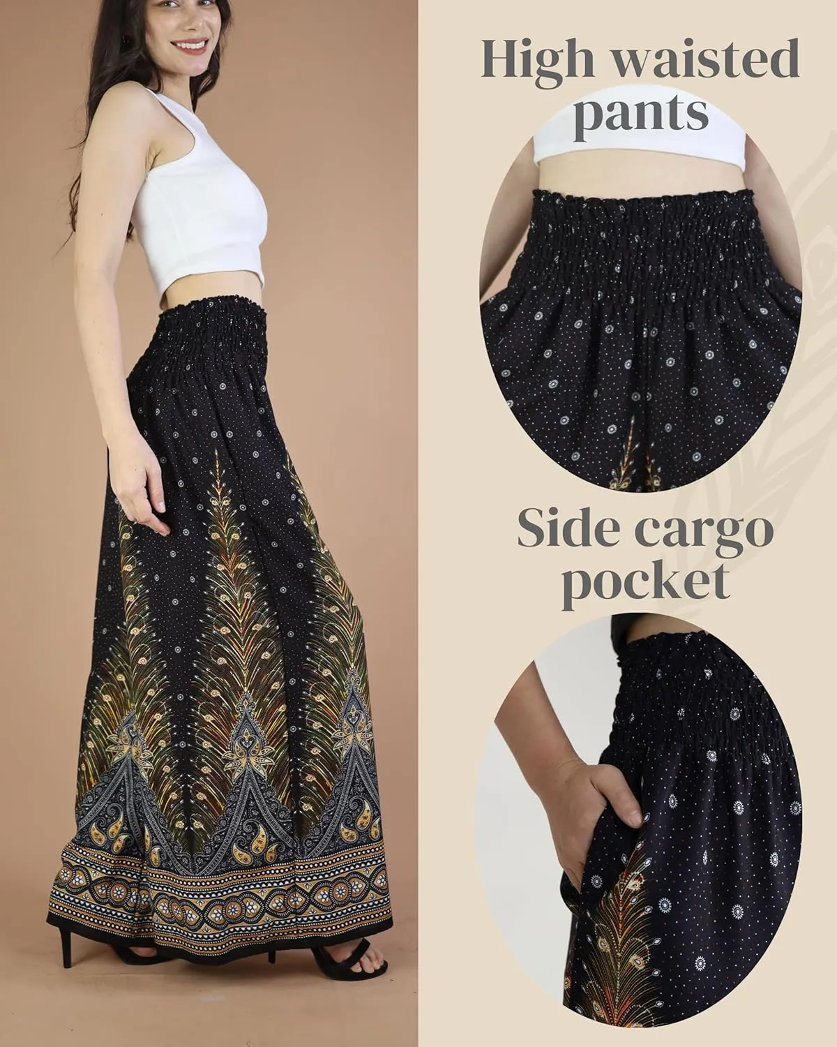 Boho Pants Palazzo Pants for Women with Pockets| Wide Leg high Waisted Flowy Pants for Women | Summer, Cruise, Vacation