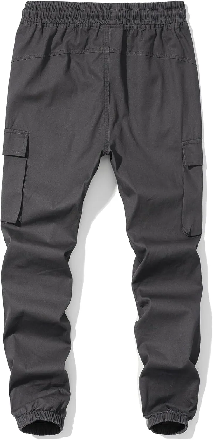 Boys Cargo Pants Kids Joggers Youth Hiking Pants Elastic Waist Cotton Twill Jogging School Pants