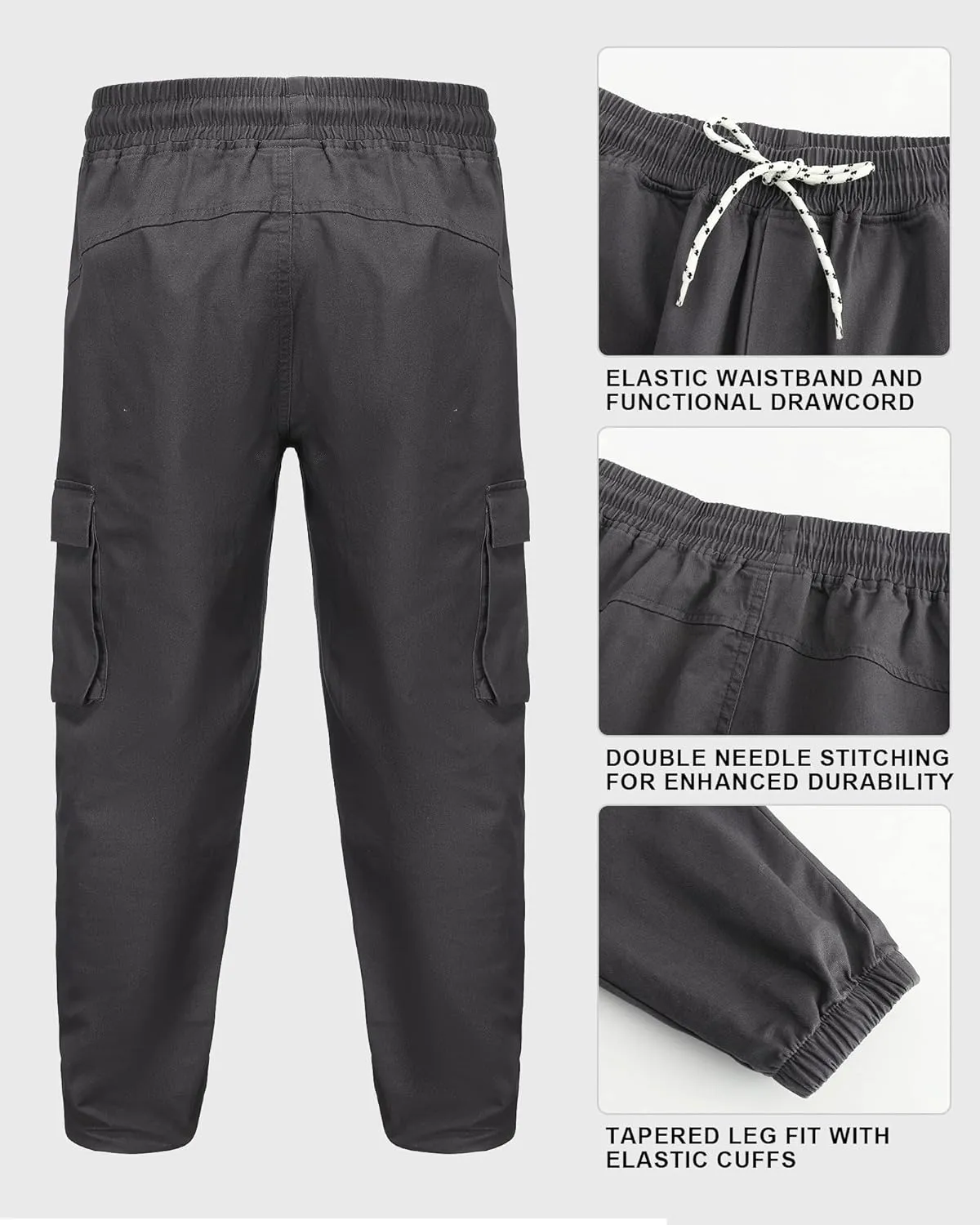 Boys Cargo Pants Kids Joggers Youth Hiking Pants Elastic Waist Cotton Twill Jogging School Pants