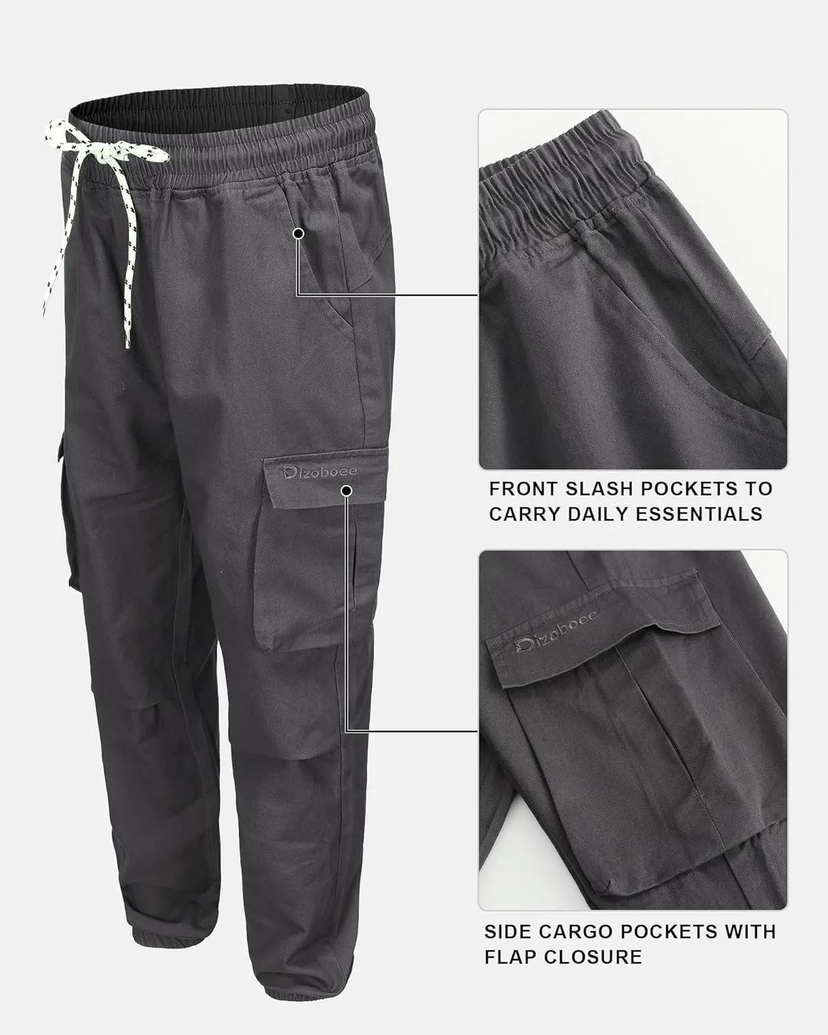 Boys Cargo Pants Kids Joggers Youth Hiking Pants Elastic Waist Cotton Twill Jogging School Pants