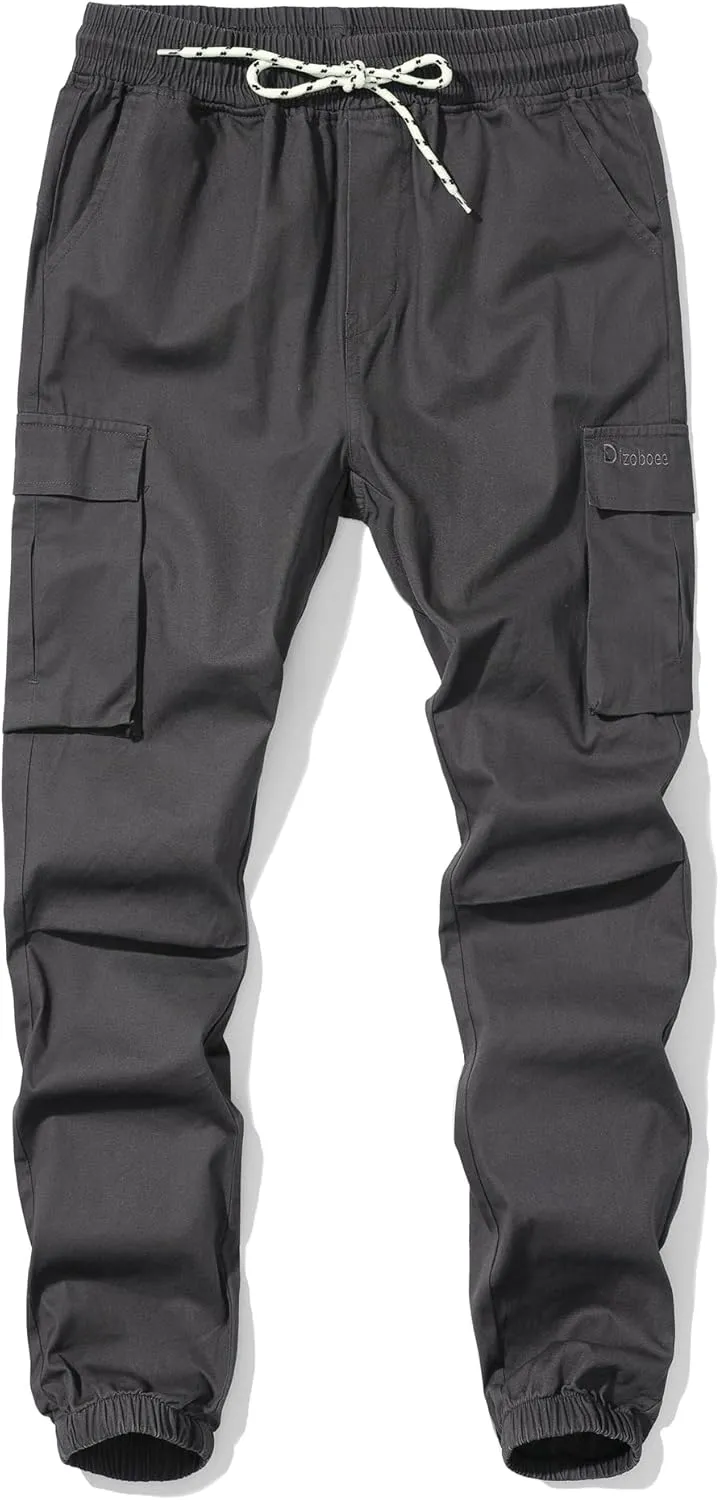 Boys Cargo Pants Kids Joggers Youth Hiking Pants Elastic Waist Cotton Twill Jogging School Pants