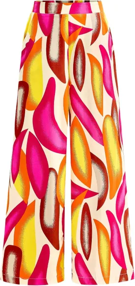 BTFBM Women's Wide Leg Summer Pants 2025 Loose Boho Vacation Trousers Elastic Waist Printed Palazzo Lounge Pant Pockets