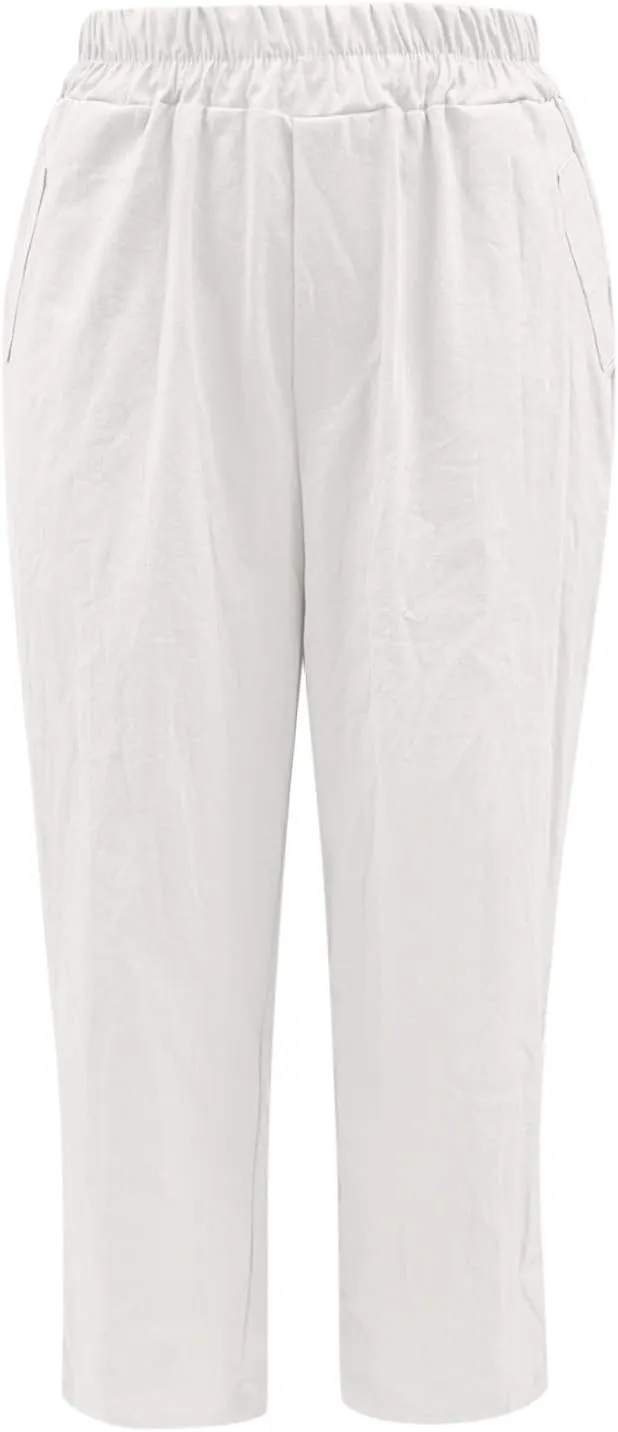 Cotton Linen Pants Women High Waist Drawstring Pants with Cotton Loose Casual Boho Trouser with Pockets