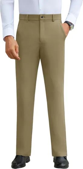 DEMEANOR Stretch Mens Dress Pants Slim Fit Dress Pants for Men Expandable Waist Wrinkle Free Work Dress Pants Golf Pants