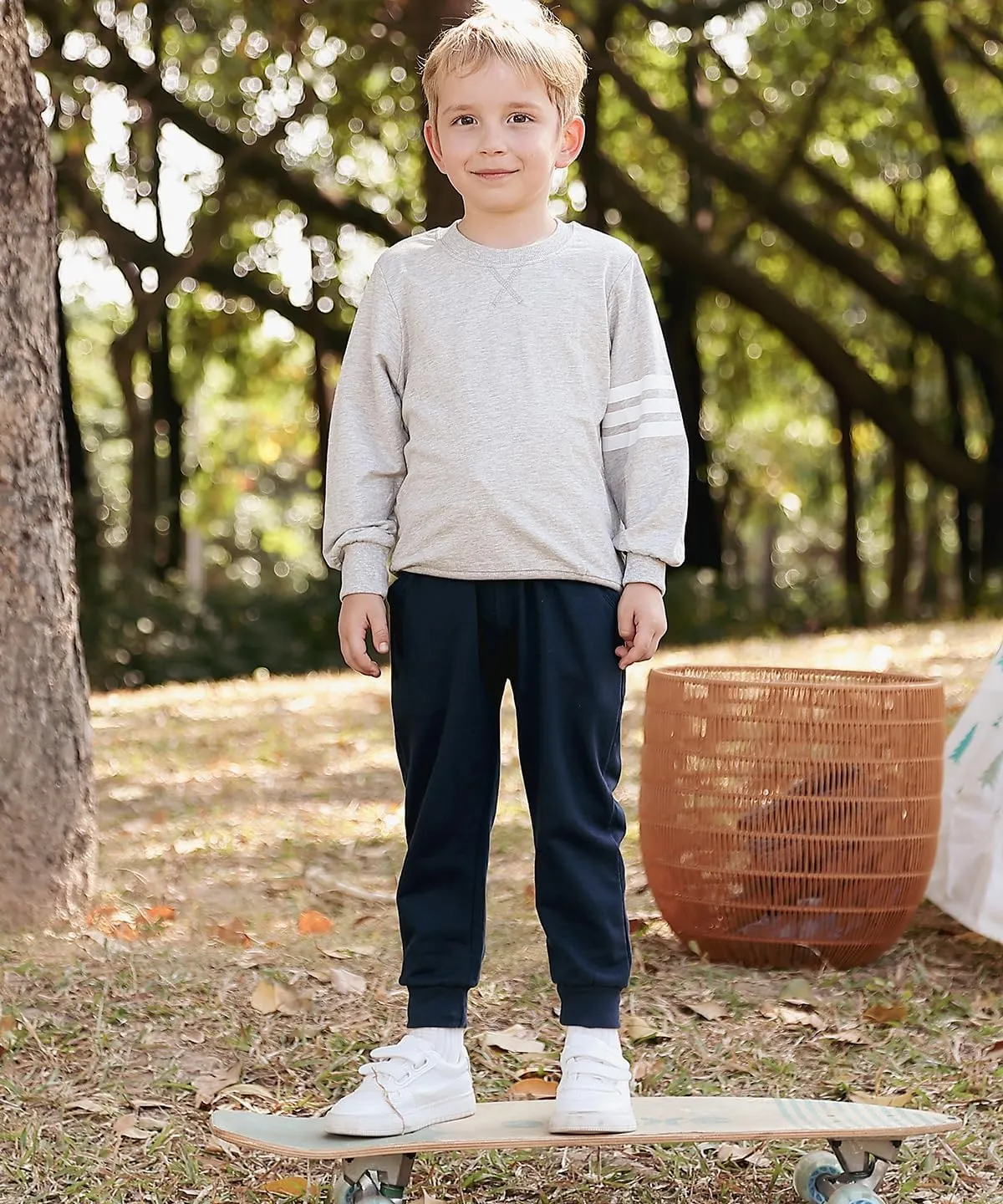 GFQLONG Toddler Boys 2 Pack Cotton Active Jogger Sweatpants,Kids Casual Athletic Solid Pocket Pull On Pants