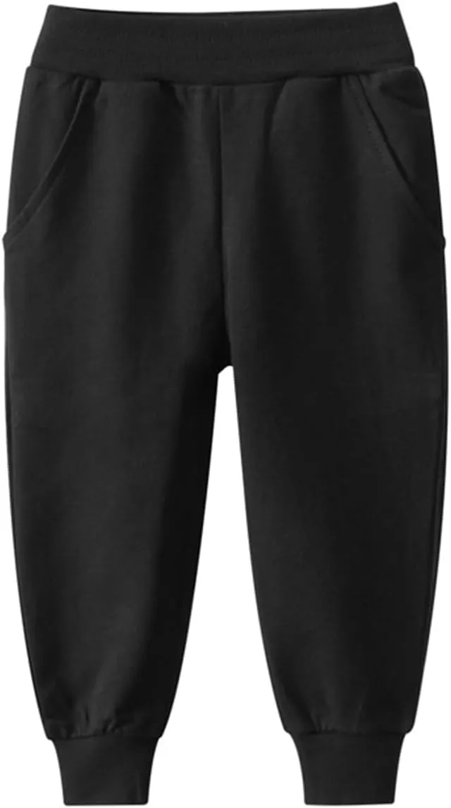 GFQLONG Toddler Boys 2 Pack Cotton Active Jogger Sweatpants,Kids Casual Athletic Solid Pocket Pull On Pants