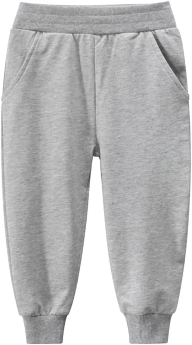 GFQLONG Toddler Boys 2 Pack Cotton Active Jogger Sweatpants,Kids Casual Athletic Solid Pocket Pull On Pants