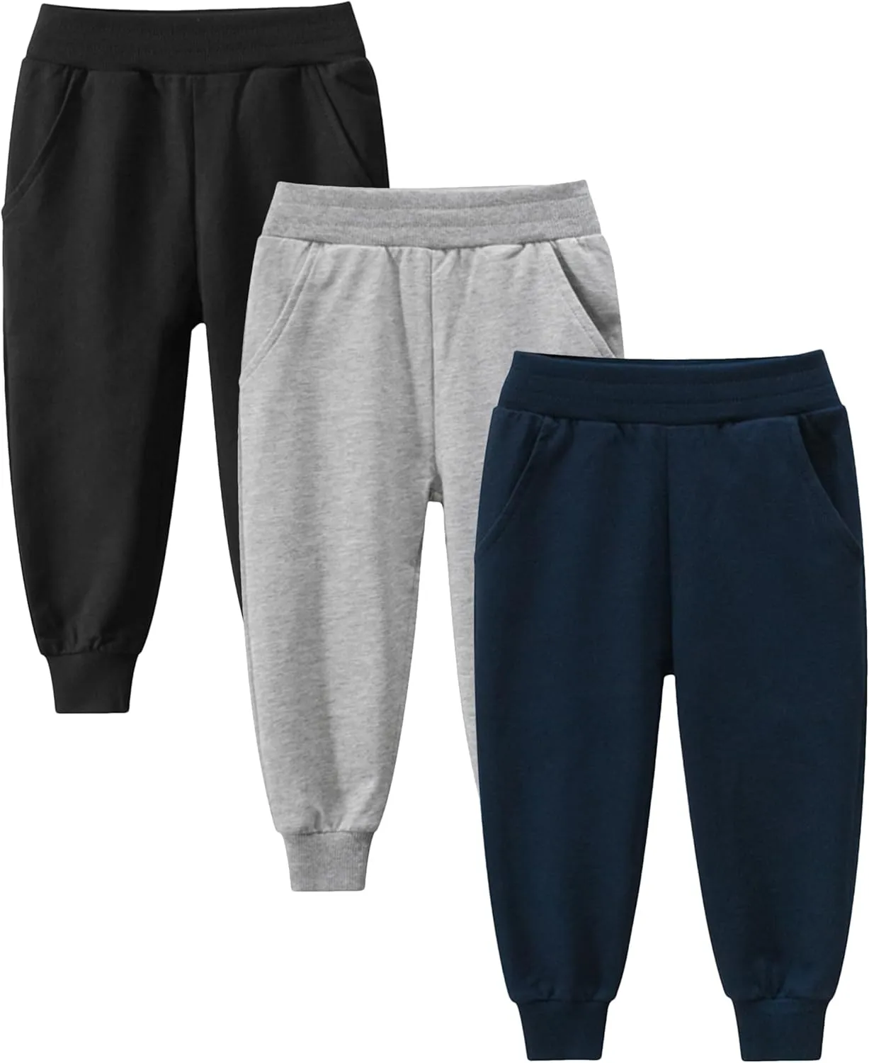 GFQLONG Toddler Boys 2 Pack Cotton Active Jogger Sweatpants,Kids Casual Athletic Solid Pocket Pull On Pants