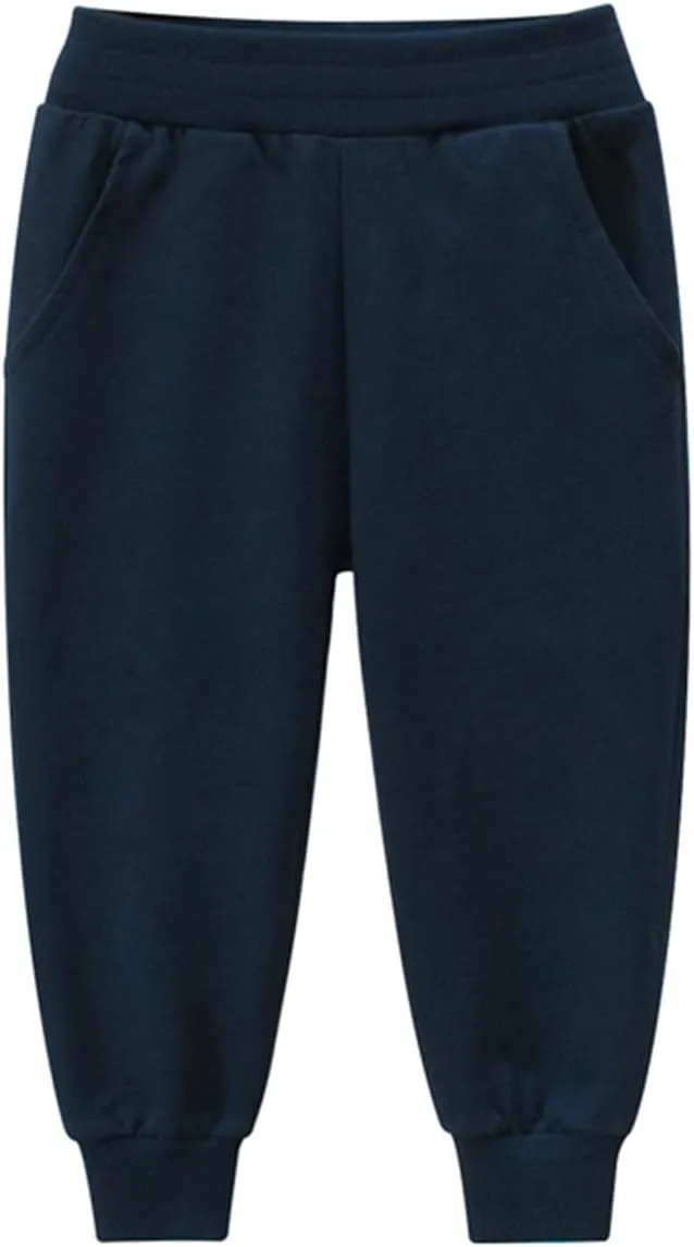 GFQLONG Toddler Boys 2 Pack Cotton Active Jogger Sweatpants,Kids Casual Athletic Solid Pocket Pull On Pants