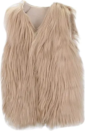 Girls Faux-Fur Jacket Coat Winter Thick Warm Fashion Cool Vest Clothes 3-10 Years, Brown, 8-9 Years