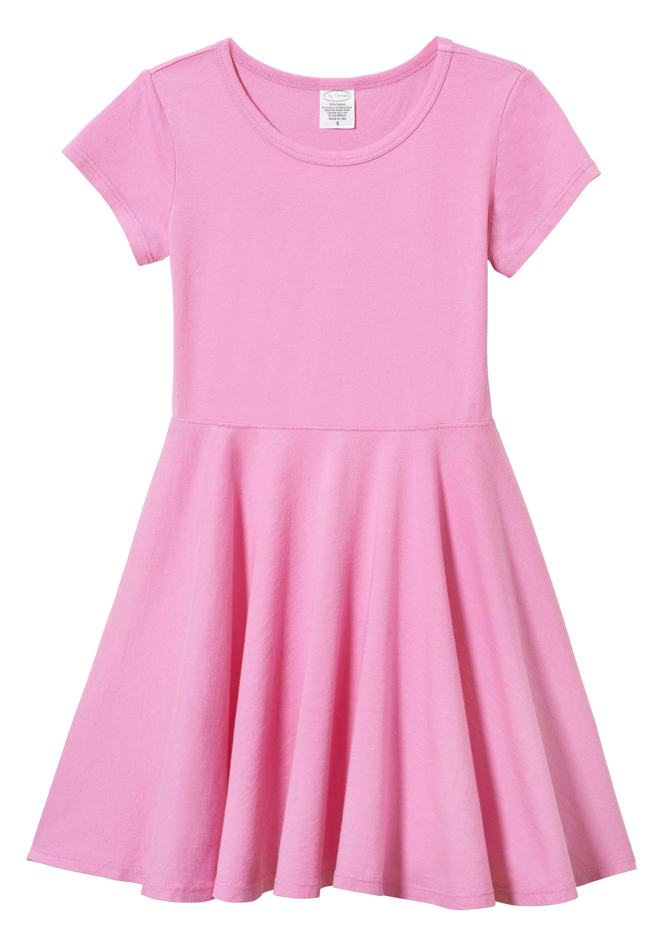 Girls Soft Cotton Jersey Short Sleeve Twirly Dress | Medium Pink