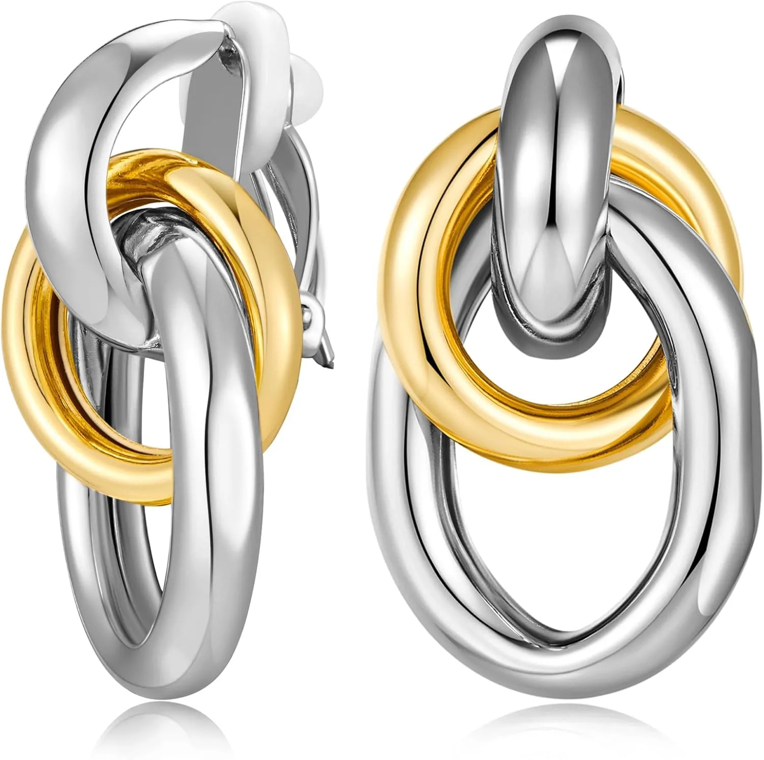 Gold Geometric Clip On Earrings for Women 18K Chunky Gold Knot Link Clip Earrings Trendy Jewelry