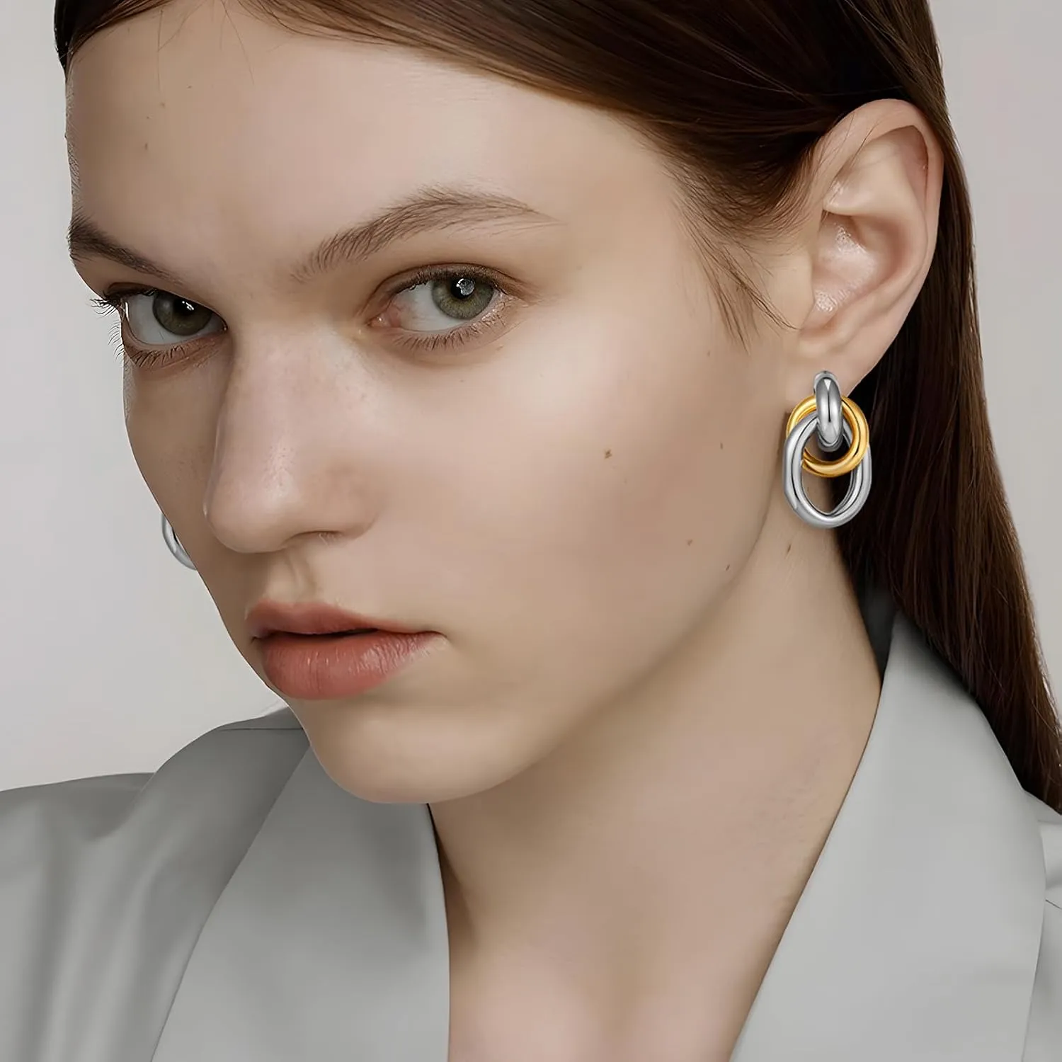 Gold Geometric Clip On Earrings for Women 18K Chunky Gold Knot Link Clip Earrings Trendy Jewelry
