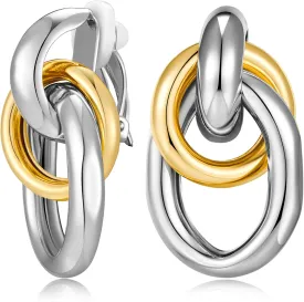 Gold Geometric Clip On Earrings for Women 18K Chunky Gold Knot Link Clip Earrings Trendy Jewelry