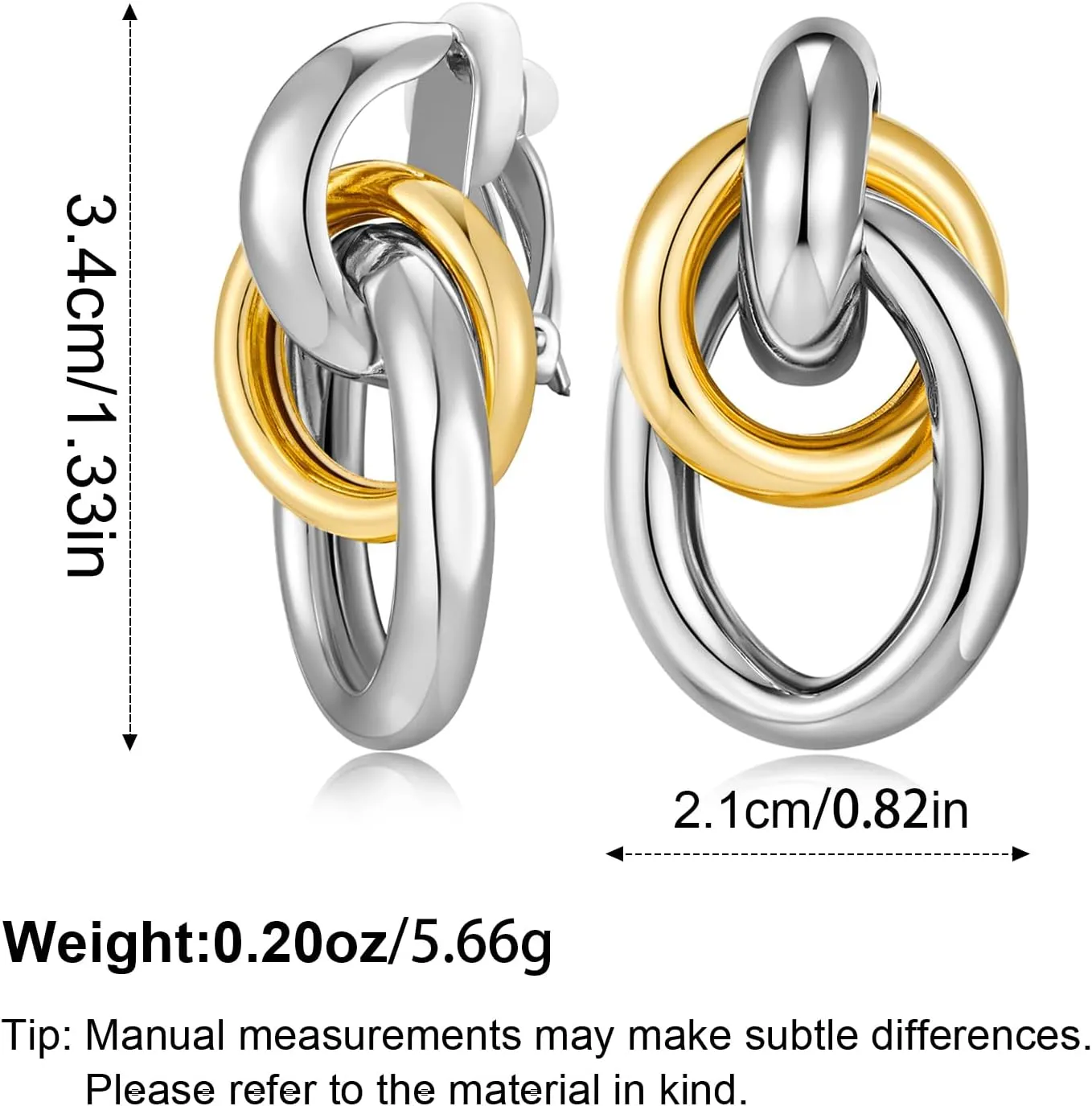 Gold Geometric Clip On Earrings for Women 18K Chunky Gold Knot Link Clip Earrings Trendy Jewelry