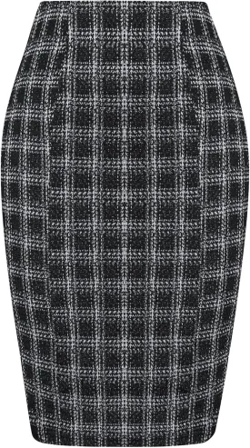 Kate Kasin Womens Knee Length Elastic Waist Stretchy Bodycon Business Tweed Pencil Skirt