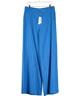 L'agence Blue Pilar Linen-blend  Metallic Pinstripe Pants UK 10