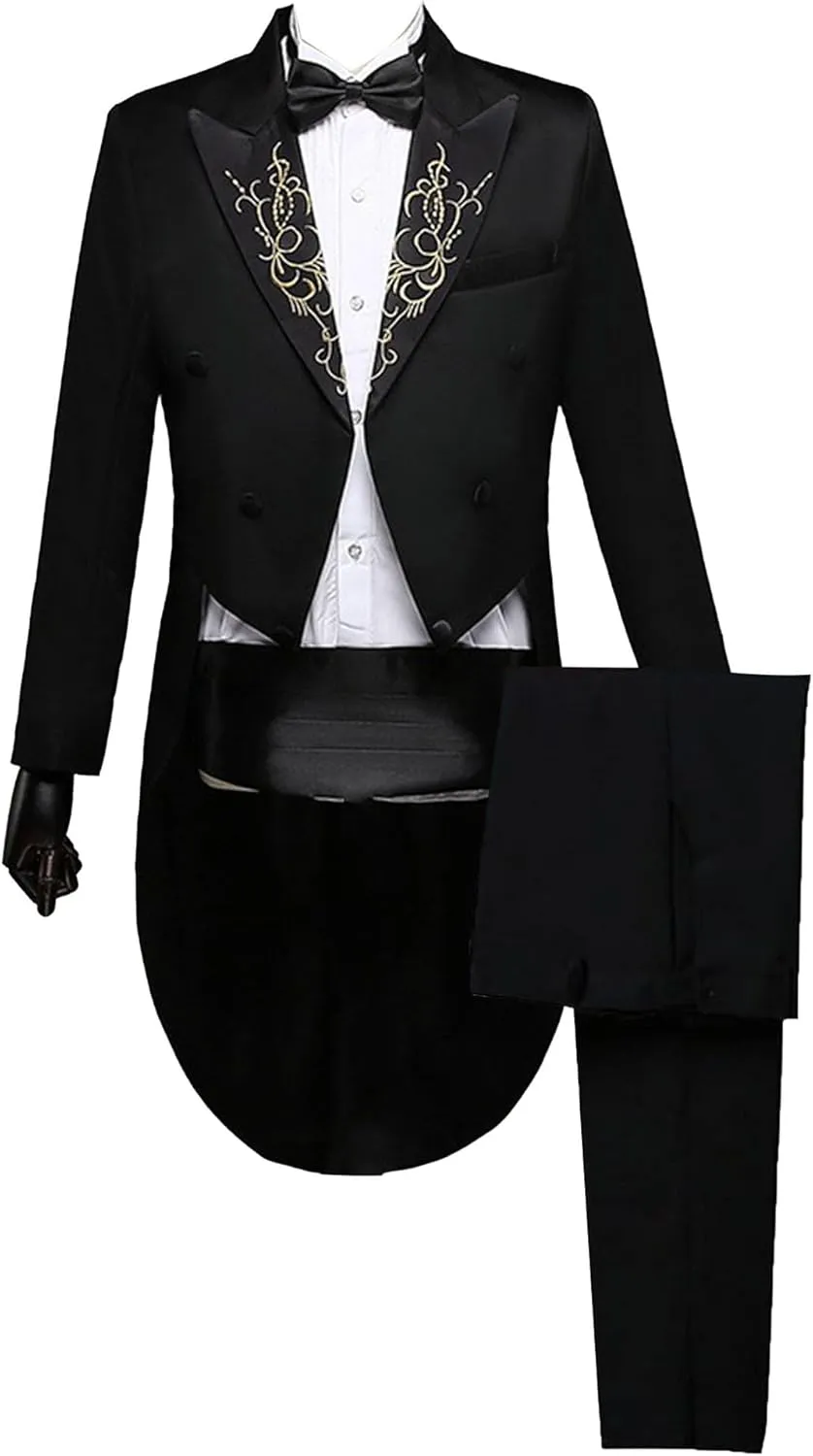 Mens 2 Pieces Luxury Embroidered Suits 1 Button Print Dinner Tuxedo Jacket Prom Wedding Elegant Blazer Dress Suit