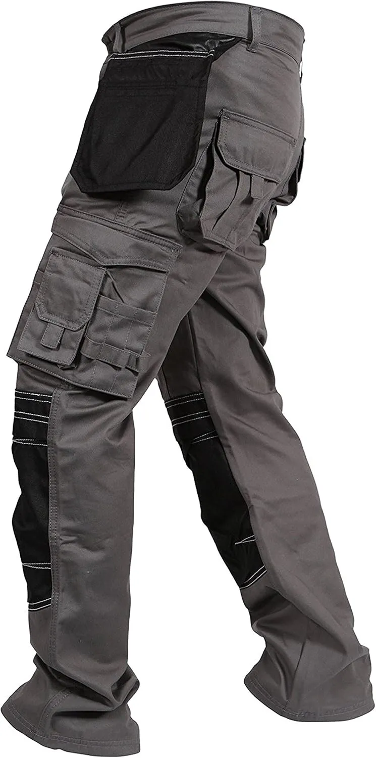 Mens Cargo Pants Khaki Black Grey Cordura Utility Work Safety Trousers Knee Pad Pockets