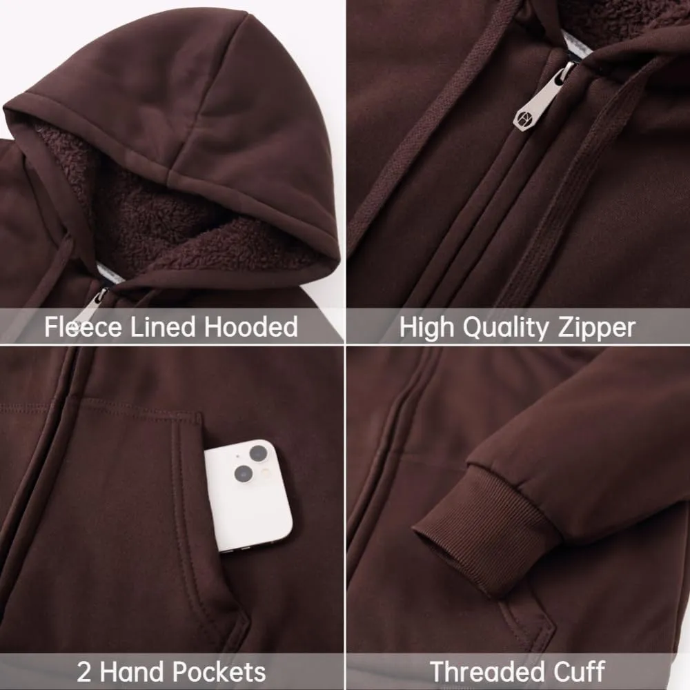 Mens Hoodies Zip Up Thick Sherpa Lined Heavyweight Workout Winter Warm Sweatshirt Jackets