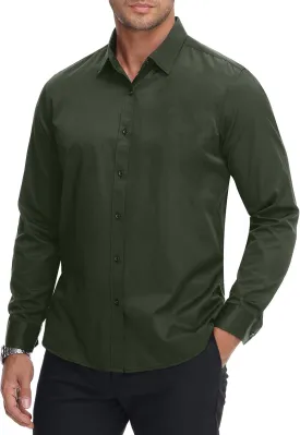 Mens Slim Fit Dress Shirts Athletic Fitted Long Sleeve Stretch Casual Button Down Shirt