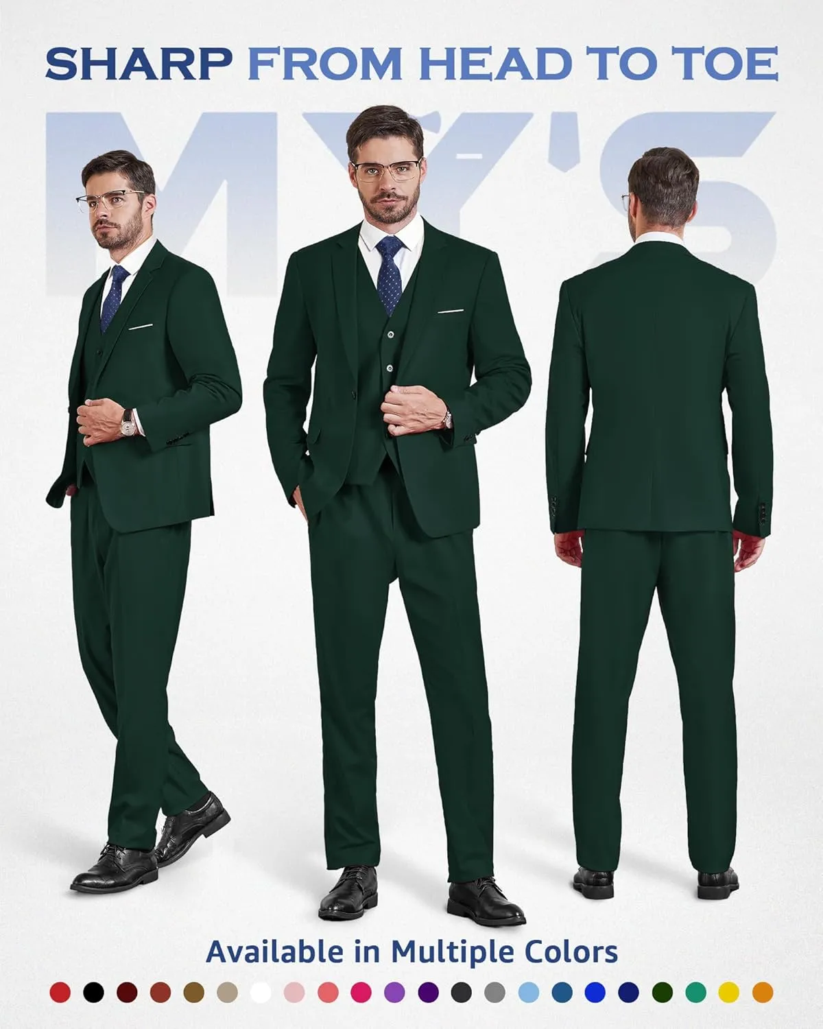 MY'S Men's Blazer Vest Pants Set, One Button Jacket Waistcoat and Trousers, Solid Party Wedding Dress