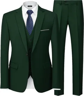 MY'S Men's Blazer Vest Pants Set, One Button Jacket Waistcoat and Trousers, Solid Party Wedding Dress