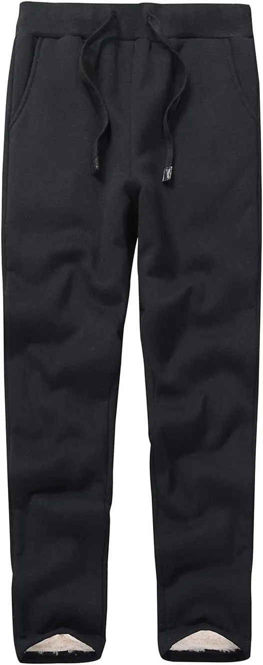 PEHMEA Women's Warm Fleece Joggers Pants Workout Athletic Winter Sherpa Lined Sweatpants(02 Black-S)