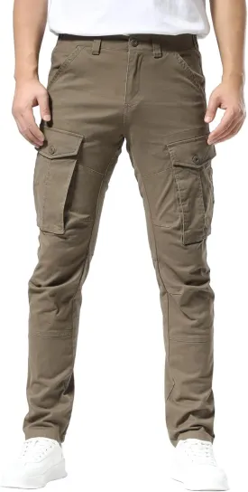 Plaid&Plain Men's Cargo Pants Slim Fit with Articulated Knees