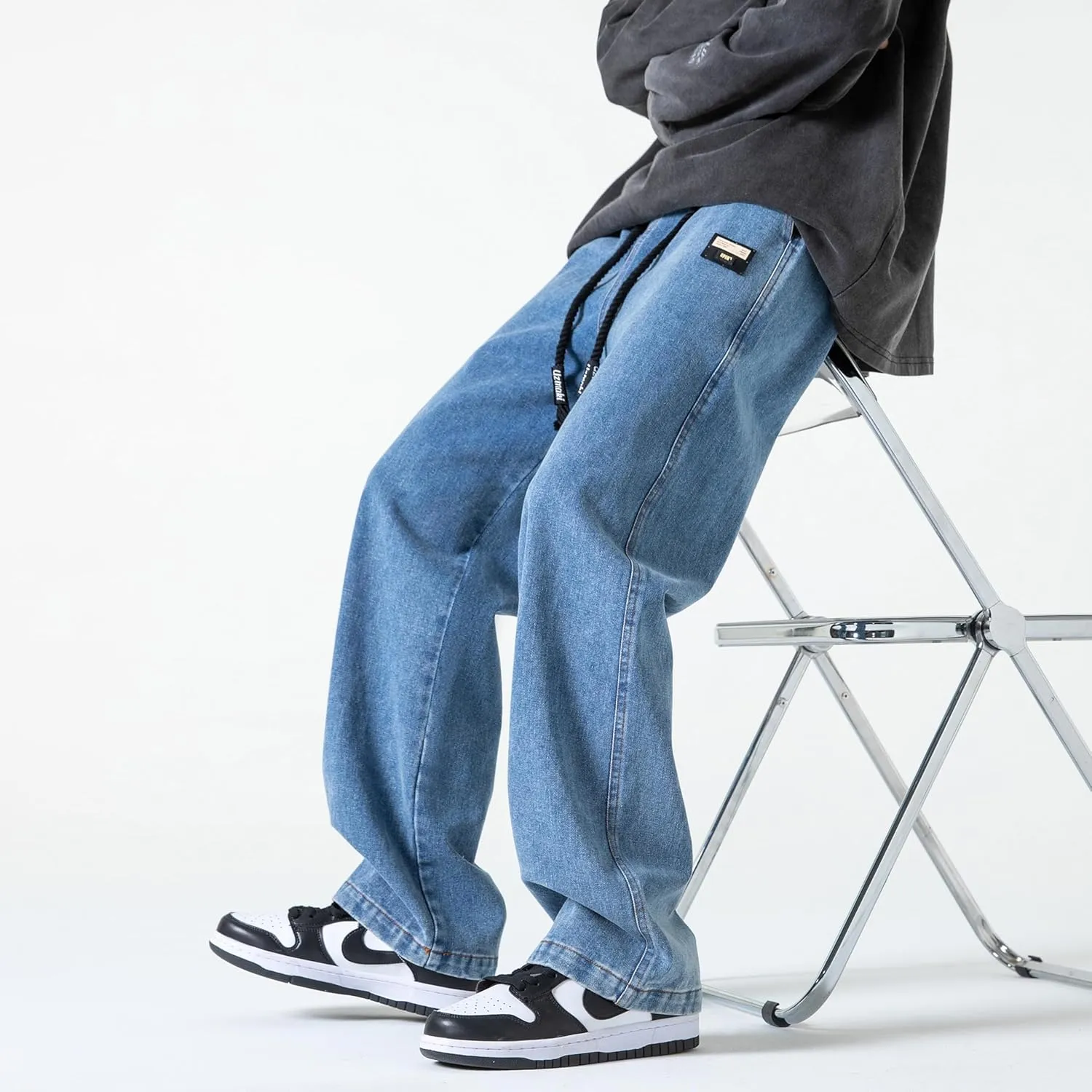PRIJOUHE Mens Loose Fit Jeans Elastic Waist Wide Leg Baggy Jean Cargo Pants Trousers