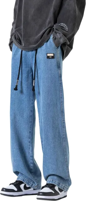 PRIJOUHE Mens Loose Fit Jeans Elastic Waist Wide Leg Baggy Jean Cargo Pants Trousers