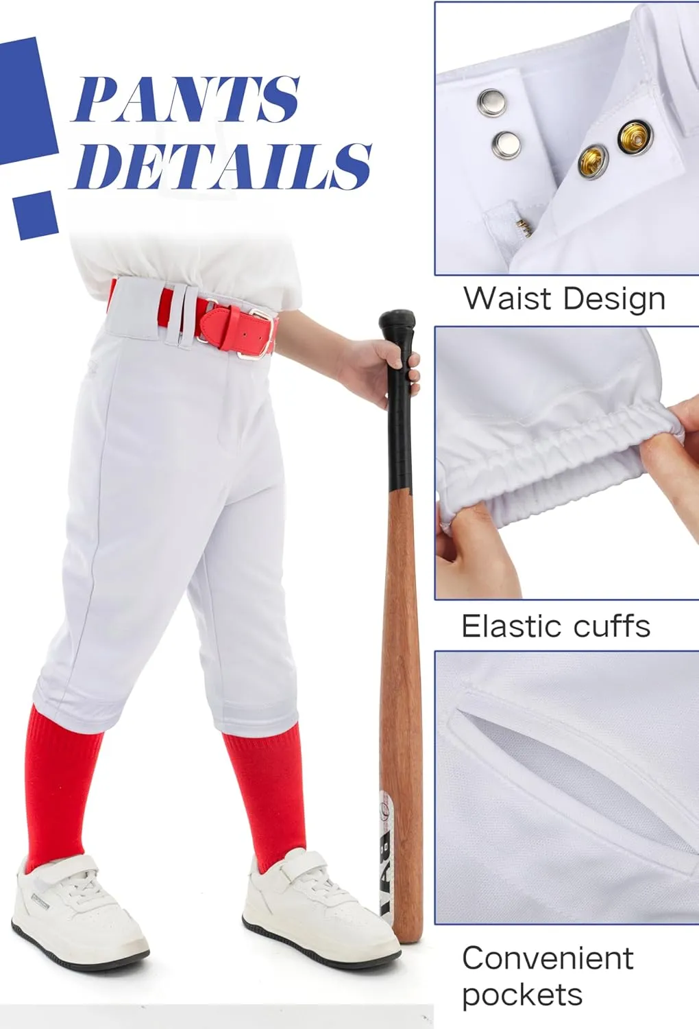 Resinta Toddler & Youth Boys Baseball Pants with Socks and Belt Kids Knicker Softball Pants Knee-Length Kids Tee Ball Pant