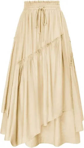 Scarlet Darkness Women Renaissance Layered Long Skirt Elastic High Waist Tiered Skirt with Pockets