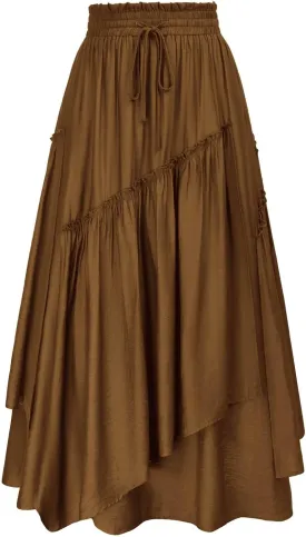 Scarlet Darkness Women Renaissance Layered Long Skirt Elastic High Waist Tiered Skirt with Pockets