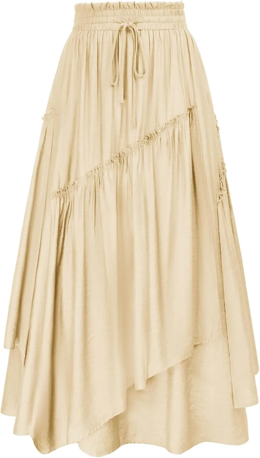 Scarlet Darkness Women Renaissance Layered Long Skirt Elastic High Waist Tiered Skirt with Pockets