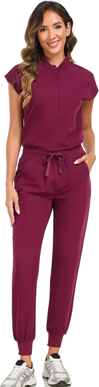 Scrub Pants for Women Four Way Stretch Joggers High Rise Zipper Cargo Pants with 5 Pockets