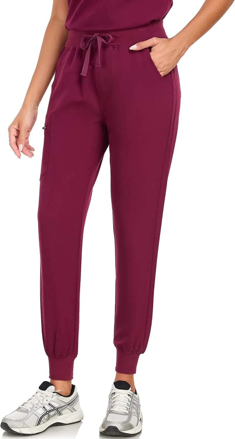 Scrub Pants for Women Four Way Stretch Joggers High Rise Zipper Cargo Pants with 5 Pockets