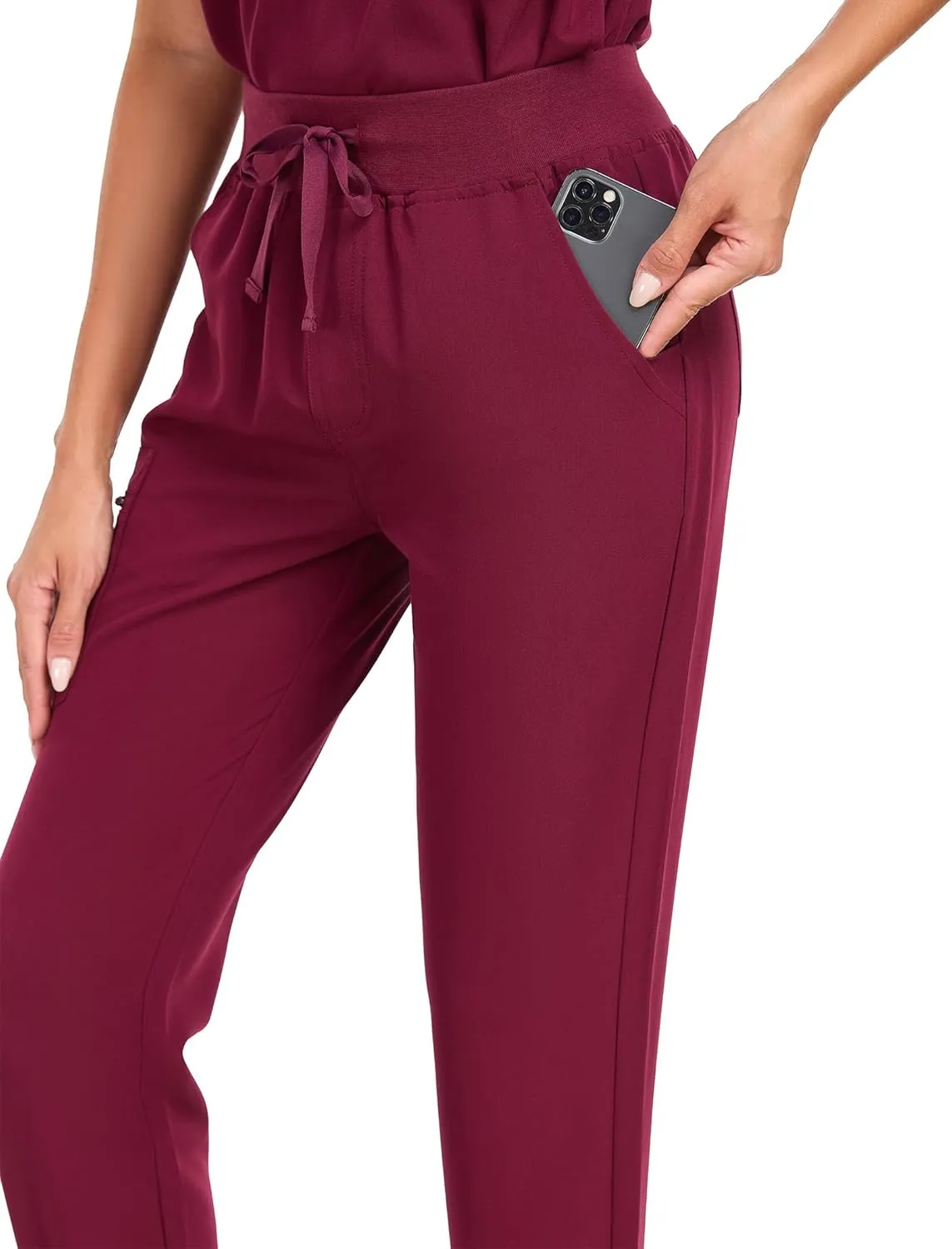 Scrub Pants for Women Four Way Stretch Joggers High Rise Zipper Cargo Pants with 5 Pockets