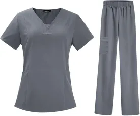 Scrubs Set for Women Nursing Uniforms Set V-Neck Top & Tapered Leg Jogger Pants Scrub Tops and Scrub Pants