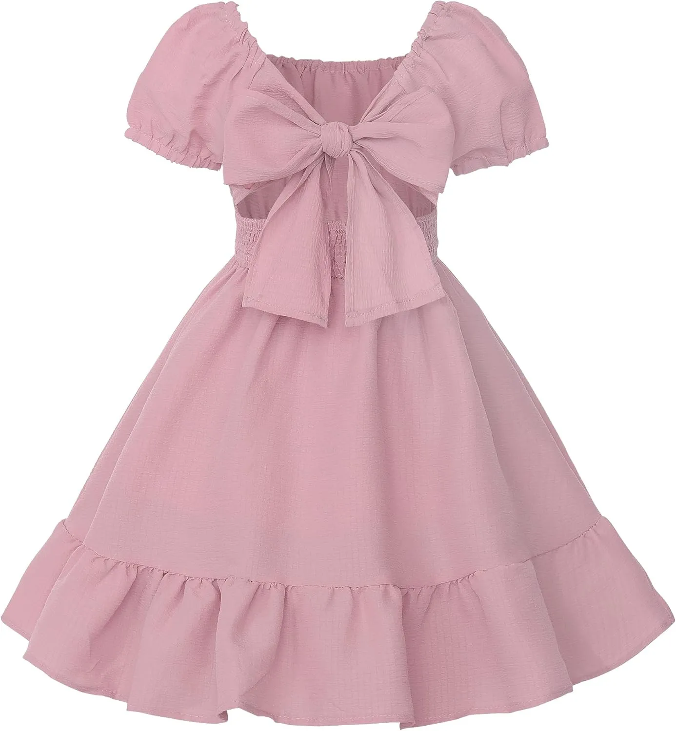 Uhnice Girls Summer Casual Dress Bow Tie Back Dresses Off Shoulder Ruffled Hem